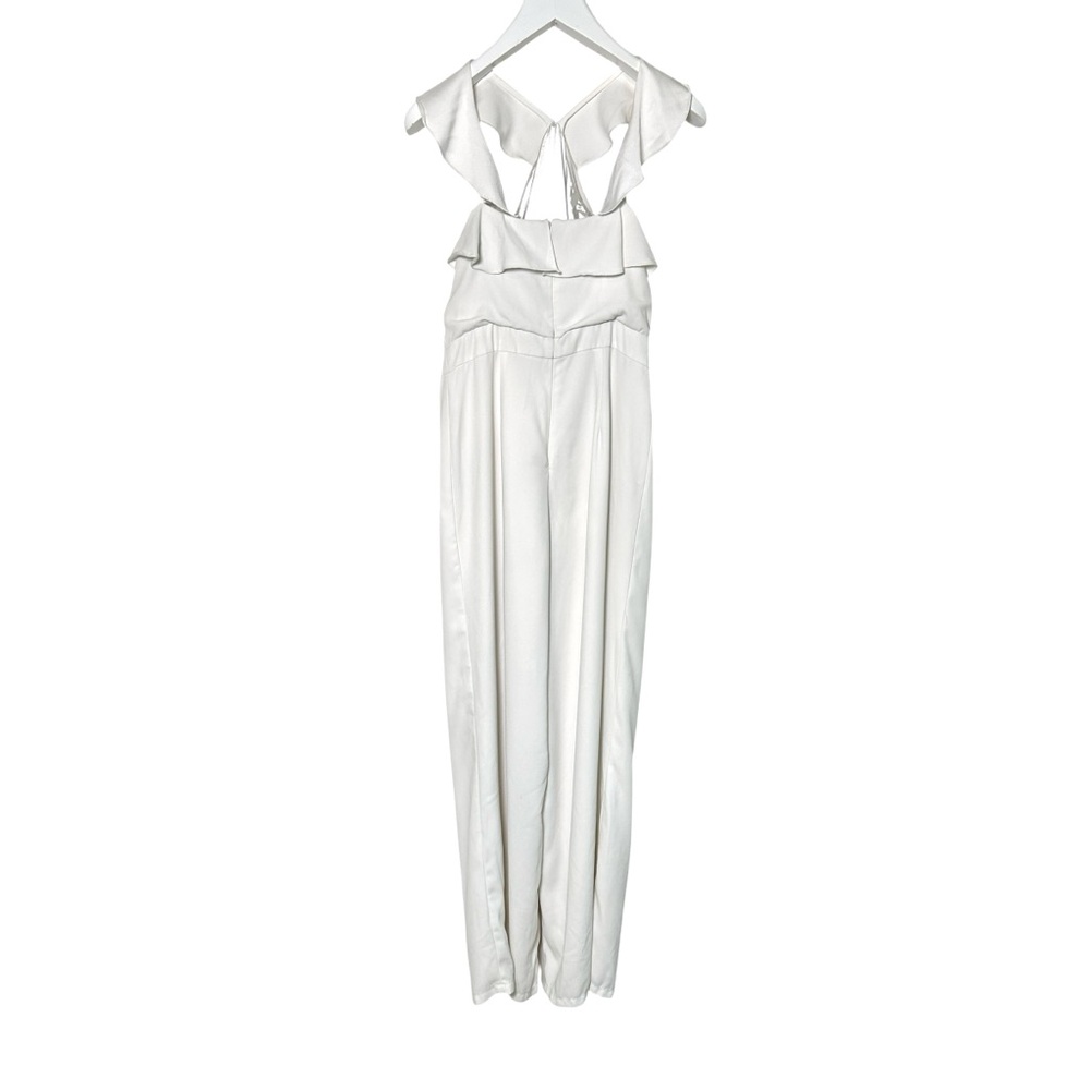 BHLDN MONIQUE LHUILLIER White Bissel Jumpsuit w/ Ruffle Halter Bodice -  Size 8 - Picture 10 of 12
